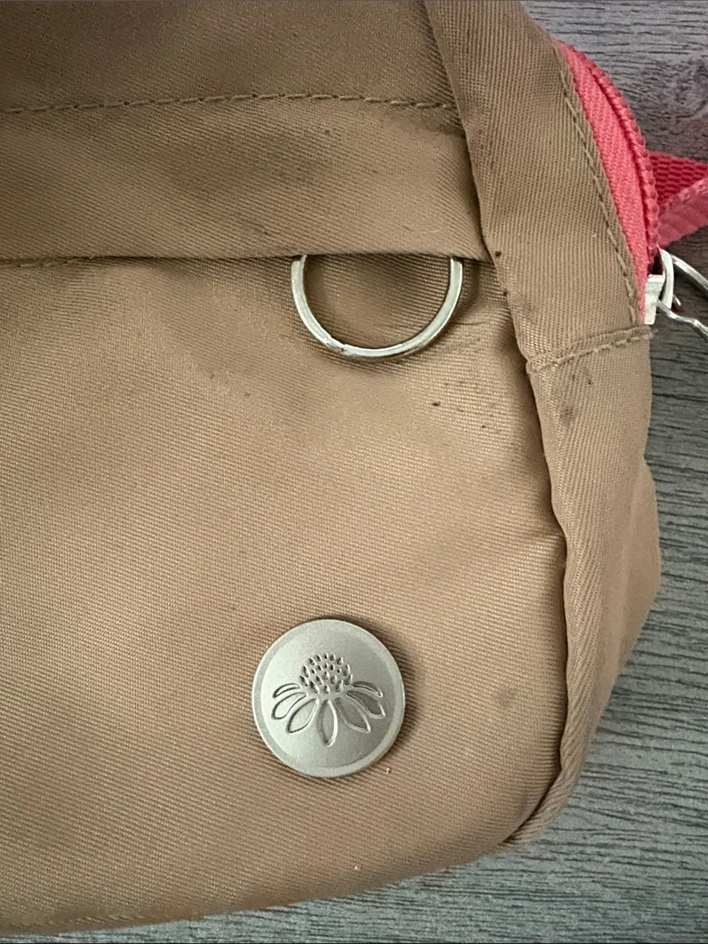 Neutral Tan Crossbody Belt Bag with Pink Strap